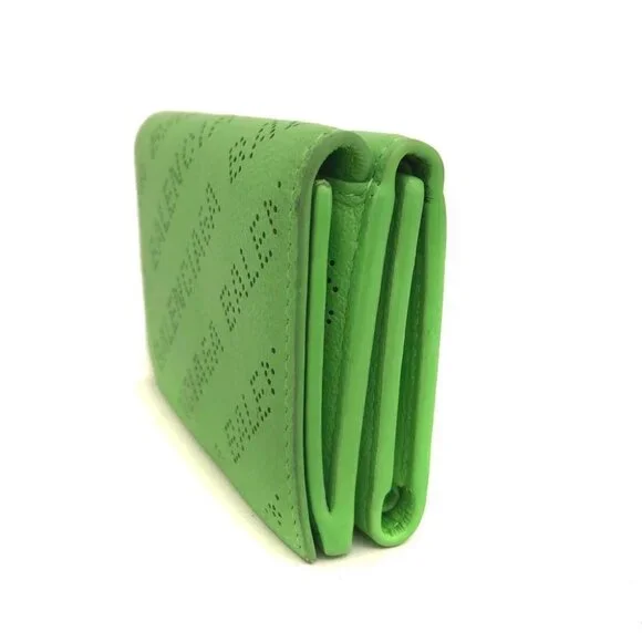 BALENCIAGA Logo Punching Leather Trifold Wallet Green/2BJ3558